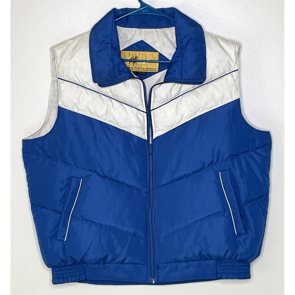 Vintage 80'S Camel Men's Vest XL Blue Beige Western Quilted Goose Down Puffer